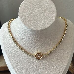 Gold with Rhinestones Logo Necklace